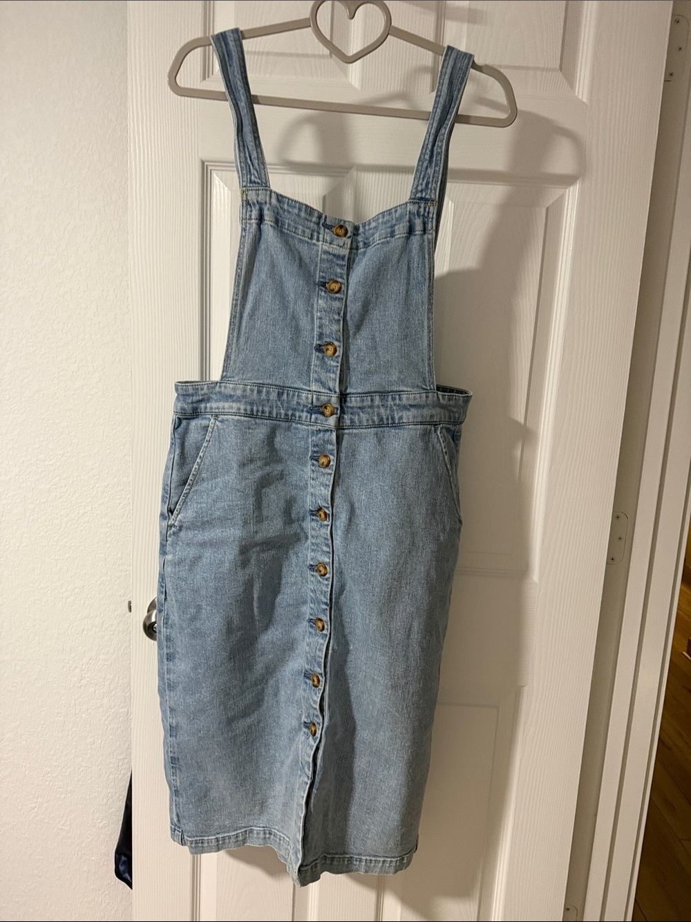 Faherty Light Blue Denim Button-Front Pinafore Midi Dress